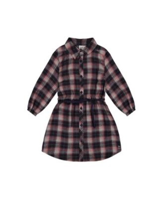 Deux par Deux - Girls' Shirt Flannel Dress with Belt - Big Kid