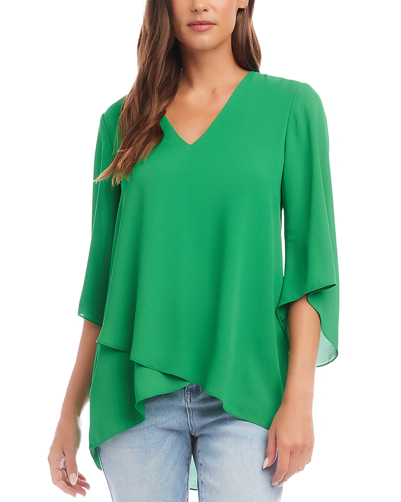 Karen Kane Crossover Hem Asymmetric Top In Green