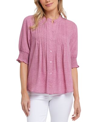 NYDJ - Floral Print Pleated Peasant Top