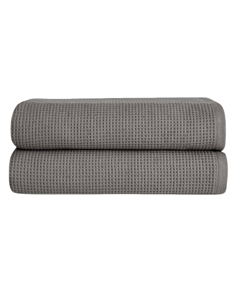 Cozy Earth Waffle Bath Towels, Set Of 2 In Charcoal