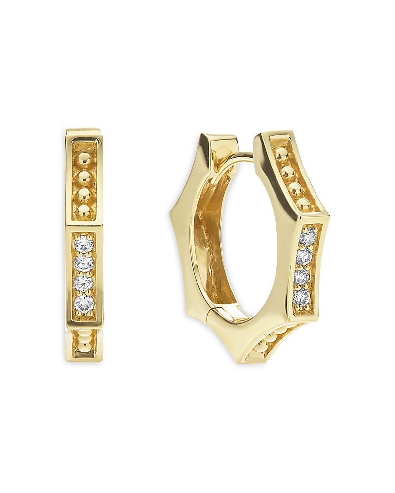 Lagos 18k Yellow Gold Caviar Gold Diamond Hexagon Huggie Hoop Earrings In Gold