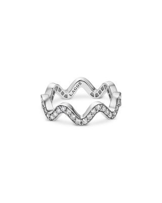 Sterling Silver Caviar Spark Diamond Wavy Eternity Band