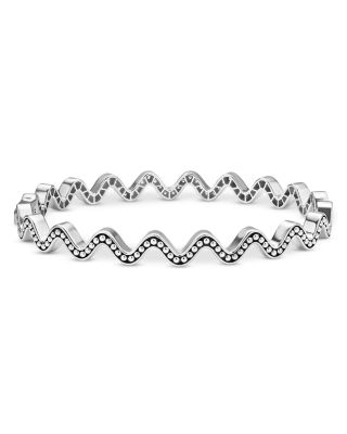 Sterling Silver Caviar Spark Diamond Wavy Bangle Bracelet