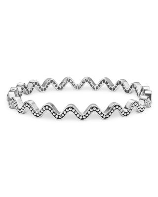 Sterling Silver Caviar Spark Diamond Wavy Bangle Bracelet
