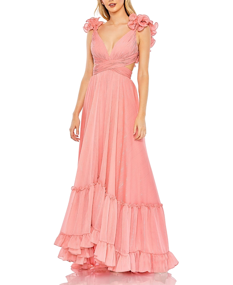 Mac Duggal Ruffle Sleeve V-neck A-line Gown