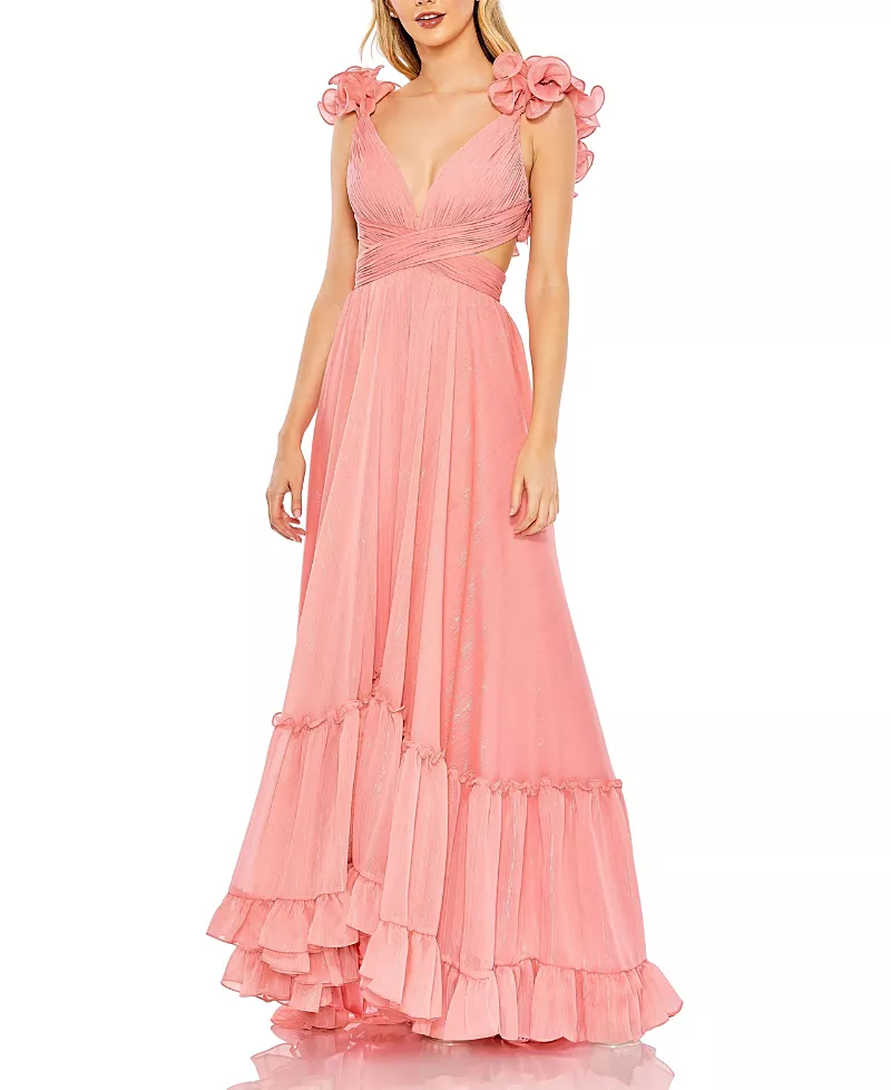 Mac Duggal Ruffle Sleeve V-neck A-line Gown