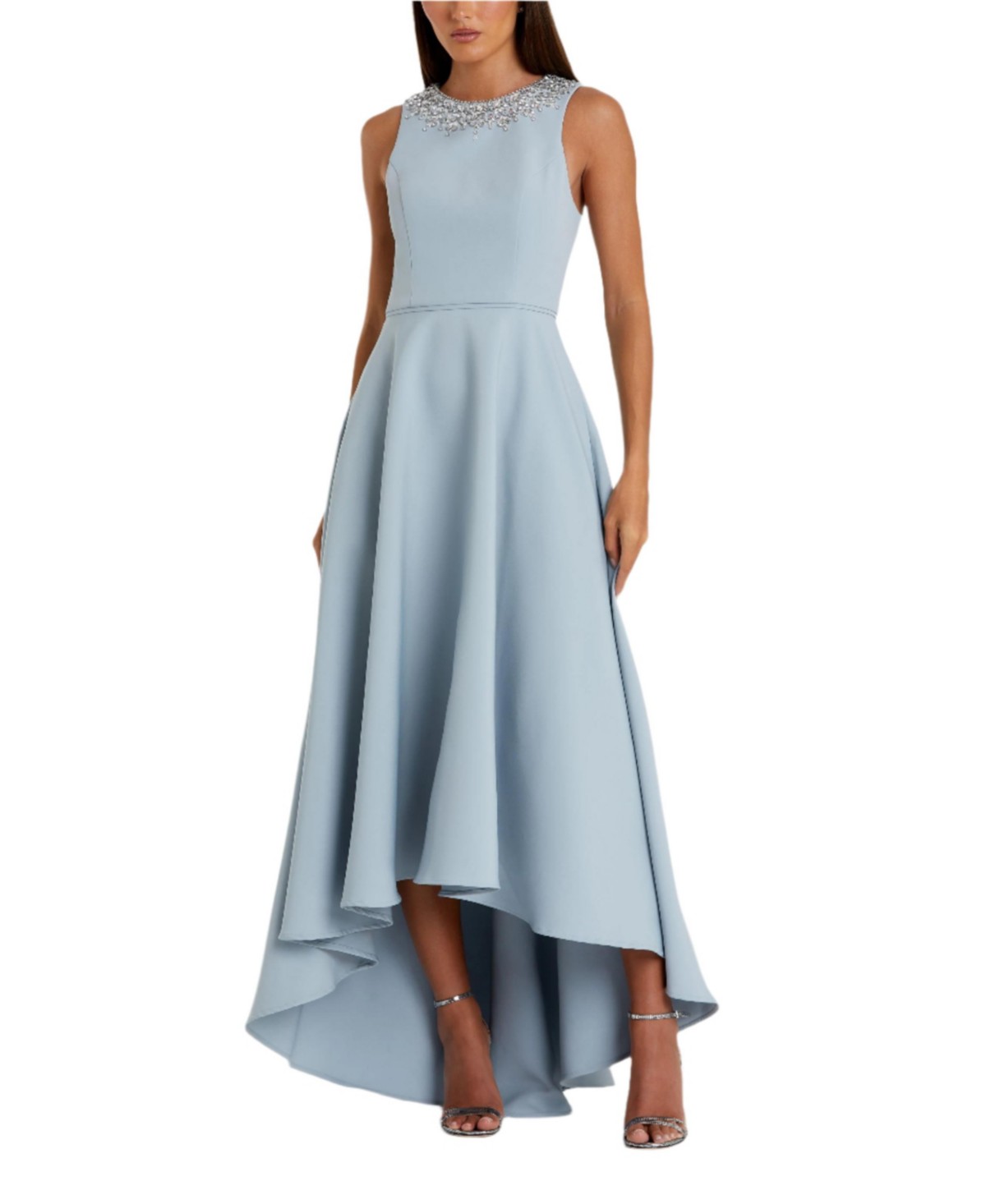 Crepe Embellished Neck High Low Gown