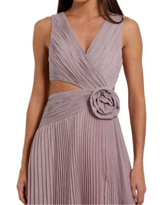 Ruched Chiffon Sleeveless Gown with 3D Flower