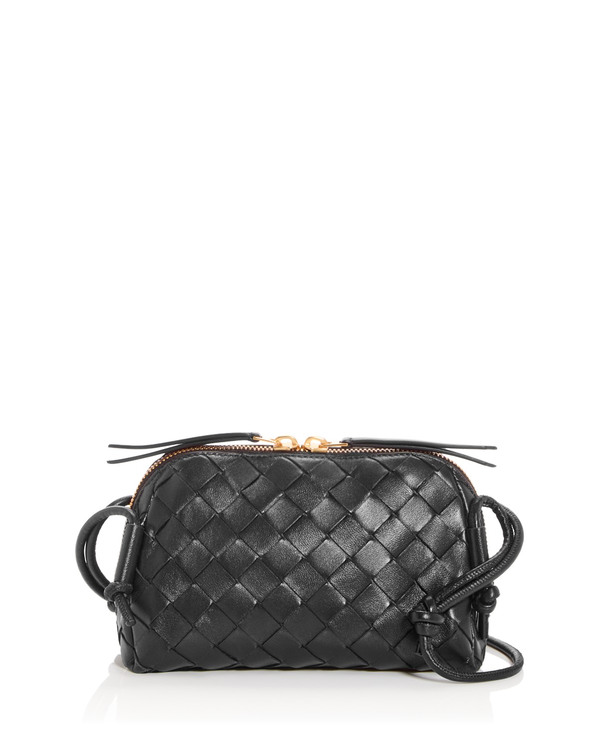 Bottega Veneta Concert Pouch Intrecciato Leather Shoulder Bag in Black/Gold Leather