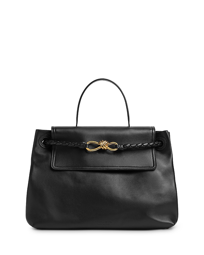 Bottega Veneta Ciao Ciao Knot Detail Leather Top Handle Bag In 1019 Black-m Brass
