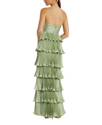 Pleated Charmeuse Strapless Tiered Ruffle Gown