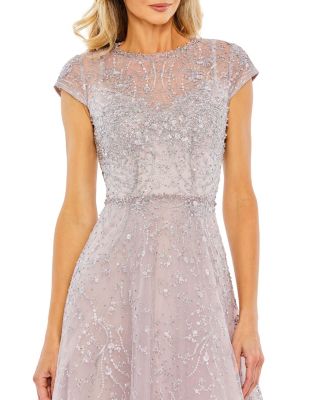 Women's Embellished High Neck Cap Sleeve A Line Dress