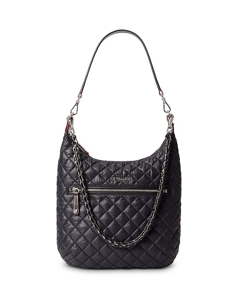 Mz Wallace Crosby Sienna Quilted Nylon Shoulder Bag In Black/silver
