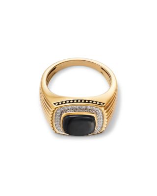 Men's Onyx & Diamond Band Ring in 14K Yellow Gold 
