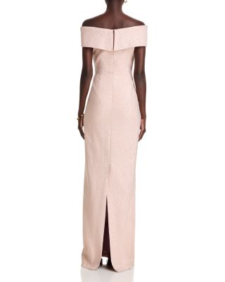 Metallic Jacquard Off-the-Shoulder Gown