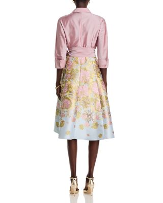 Mixed Media Floral Jacquard Shirt Dress