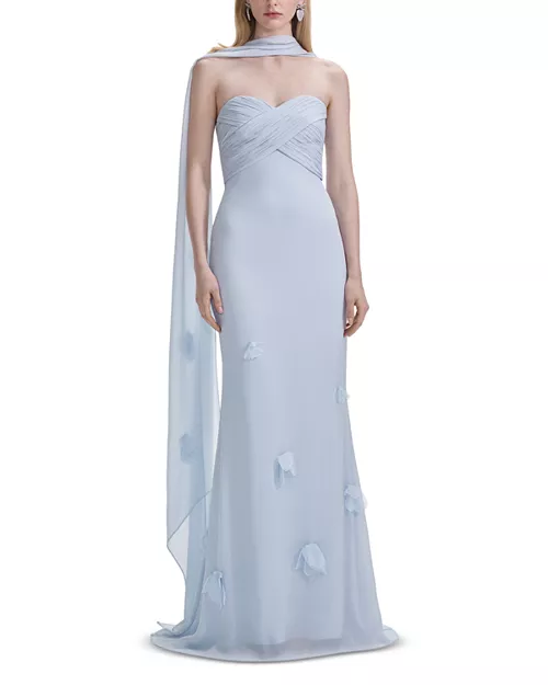 georgette appliqu&eacute; gown
