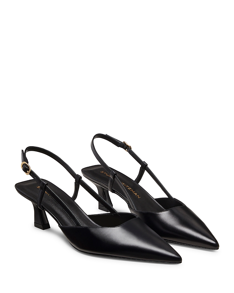 Stuart Weitzman Vinnie 50 Slingback Womens Solid Leather Slingback Heels In Black
