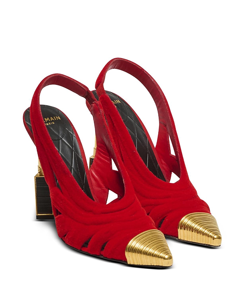 BALMAIN WOMEN'S LIPSTICK PUMPS IN SUEDE LEATHER AND BRASS