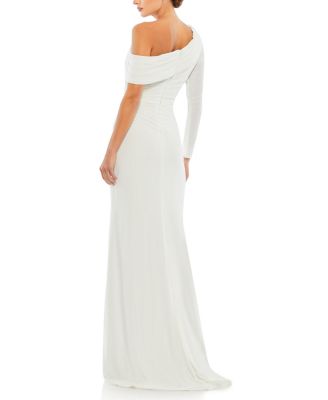 Ruched Jersey Drop Shoulder Foldover Gown