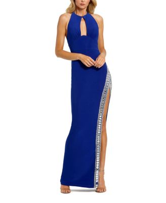 Jersey Halter Neck Beaded Slit Detail Gown