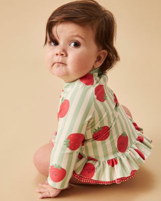 Girls' Strawberry Ruffled One Piece Rash Guard Swimsuit - Baby 