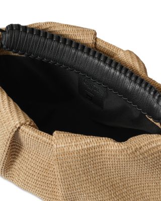 Maxi Pleated Clutch Black Leather & Straw