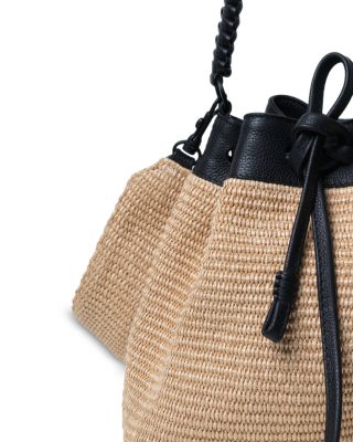 Bucket Bag Black Leather & Straw