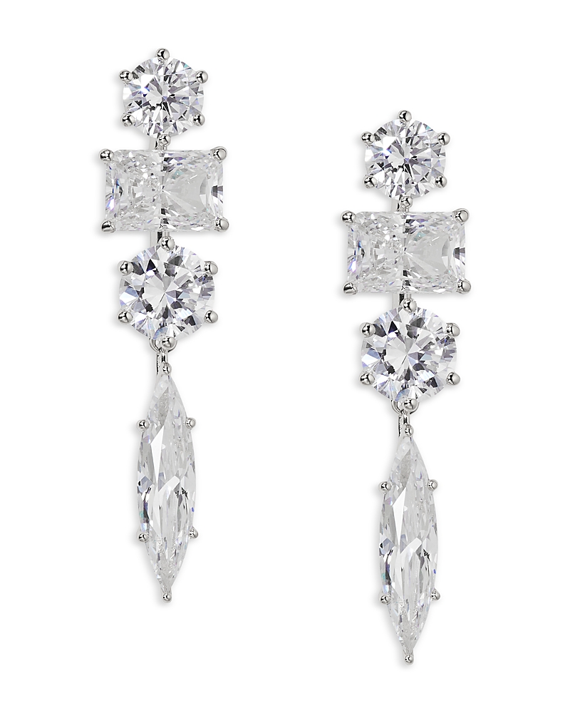 Nadri Btrx Mixed Cubic Zirconia Linear Drop Earrings In Rhodium Plated In Silver