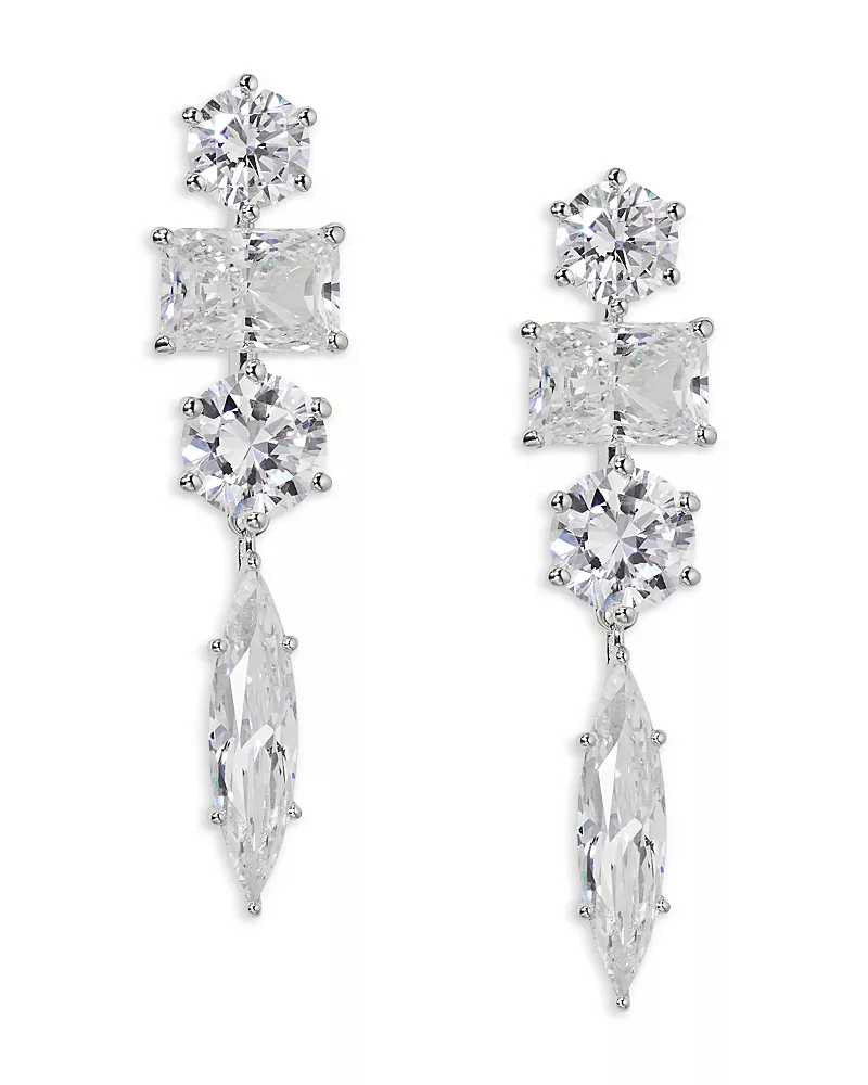 Nadri Btrx Mixed Cubic Zirconia Linear Drop Earrings in Rhodium Plated
