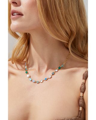 Blue Lagoon Mixed Stone Collar Necklace in 18K Gold Plated, 24"