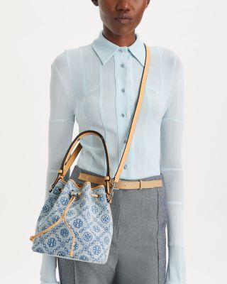 T Monogram Denim Small Bucket Bag