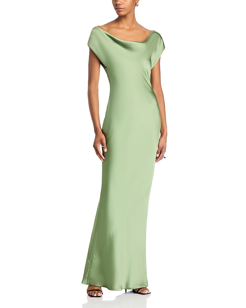 Shop Norma Kamali Maria Cap Sleeve Gown In Vintage Green