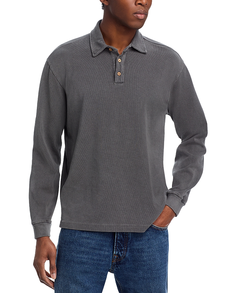Alex Crane Caza Rib Organic Cotton Long Sleeve Polo In Slate