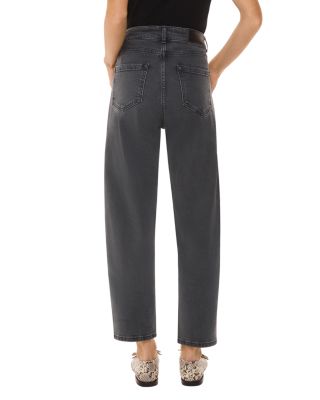 High Rise Stretch Barrel Leg Jean in Grey