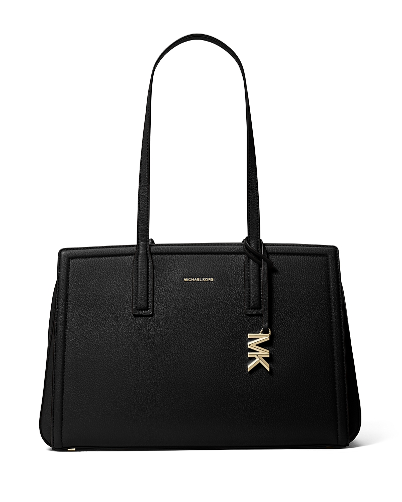 Michael Kors 'laila Medium' Black Handbag With Logo Lettering And Metallic Pendant On The Front In Black