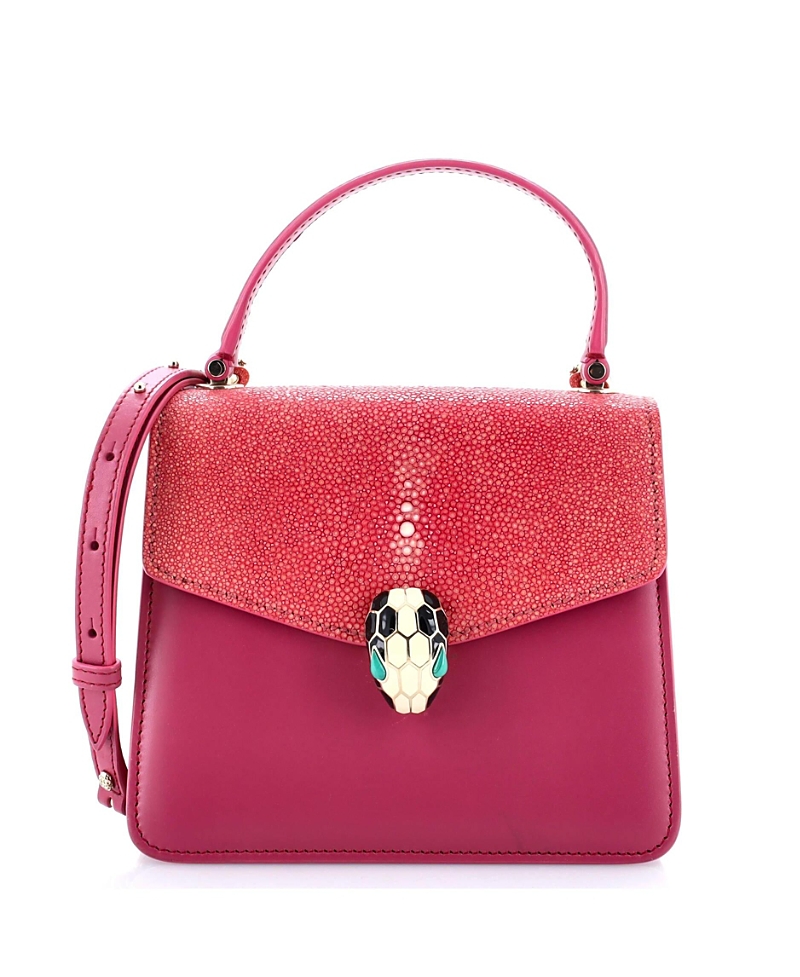 Pre-owned Pre-owned Bvlgari Bvlgari Small Serpenti Forever Top Handle Bag Leather And Stingray In Pink