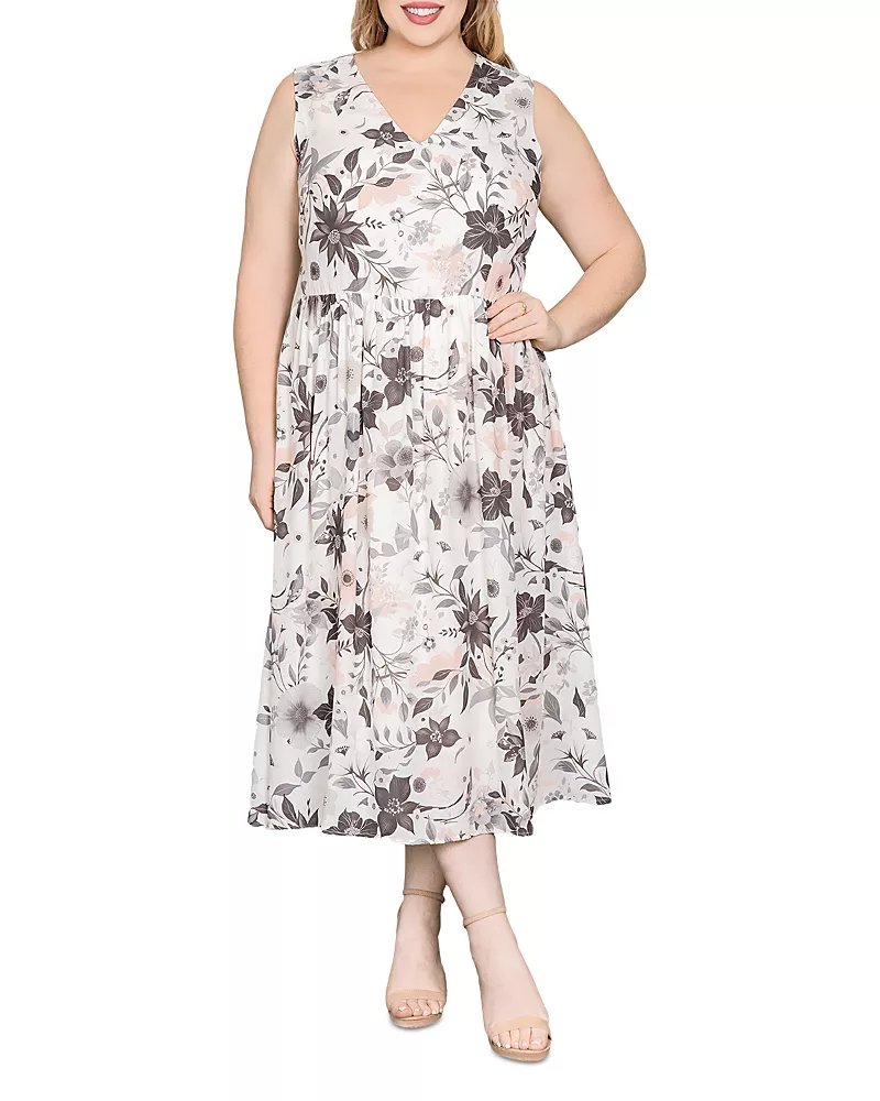 standards & practices Sleeveless V Neck A Line Midi Dress