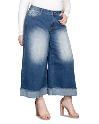 Cropped Wide Leg Jeans in Two Tone