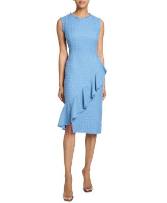 CAMI Sleeveless Luxury Tweed Sheath Dress with Skirt Ruffle