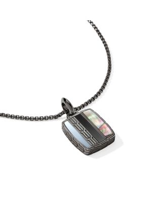 terling Silver Black Onyx, Hematite & Black Mother of Pearl Carved Chain Pendant Necklace, 22"