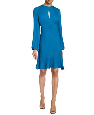  Nola Long Sleeve Keyhole Knee-length Dress in Silk Georgette