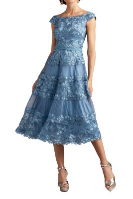  Adriane Floral Embroidered Tea-Length Dress