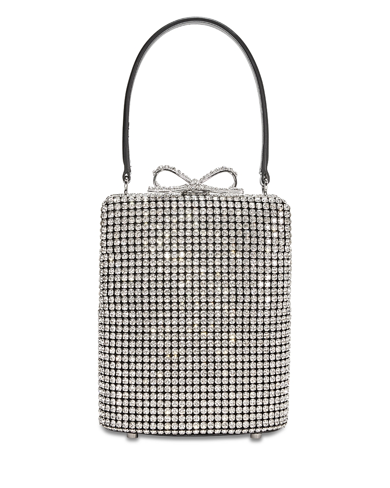 Self-portrait Crystal-embellished Fishnet Top Handle Bag In Silver