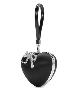 Black Satin Top Handle Heart Clutch