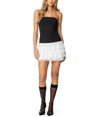 Edikted - Strapless Pinstripe Ruffle Skirt Mini Dress