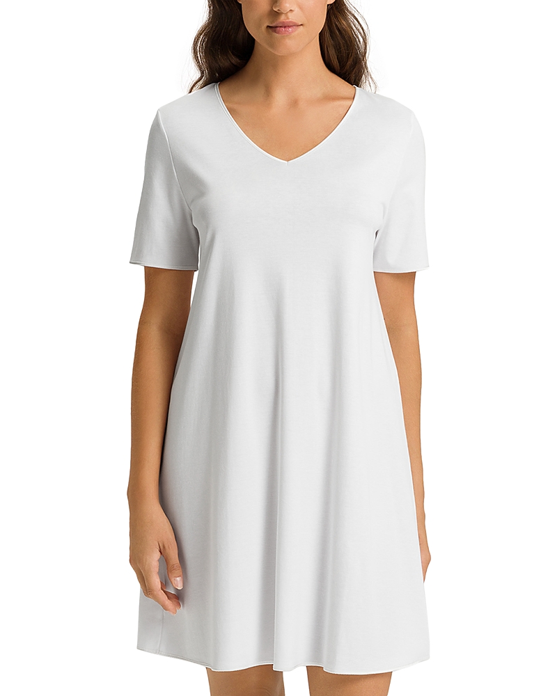 Hanro Silk-trim Mercerized Cotton Nightgown In White