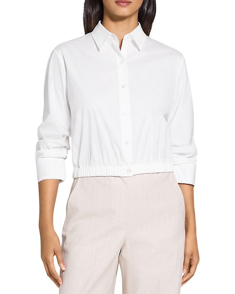 Theory Fixed-sleeve Poplin Top In White