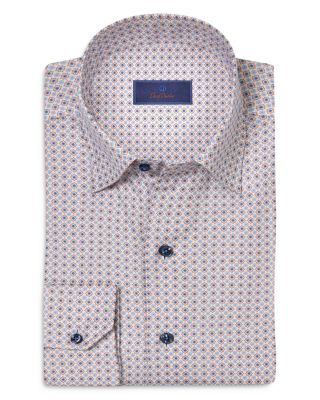 David Donahue Regular Fit Geometric Print Twill Sport Shirt