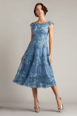  Adriane Floral Embroidered Tea-Length Dress